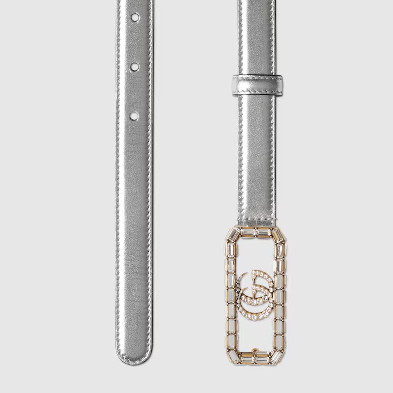 GUCCI Thin belt with crystal Double G buckle