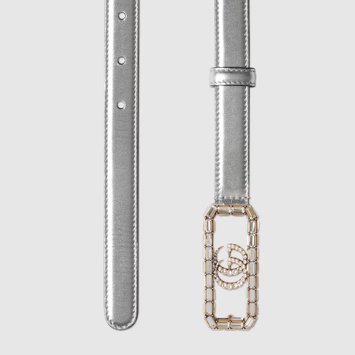 GUCCI Thin belt with crystal Double G buckle