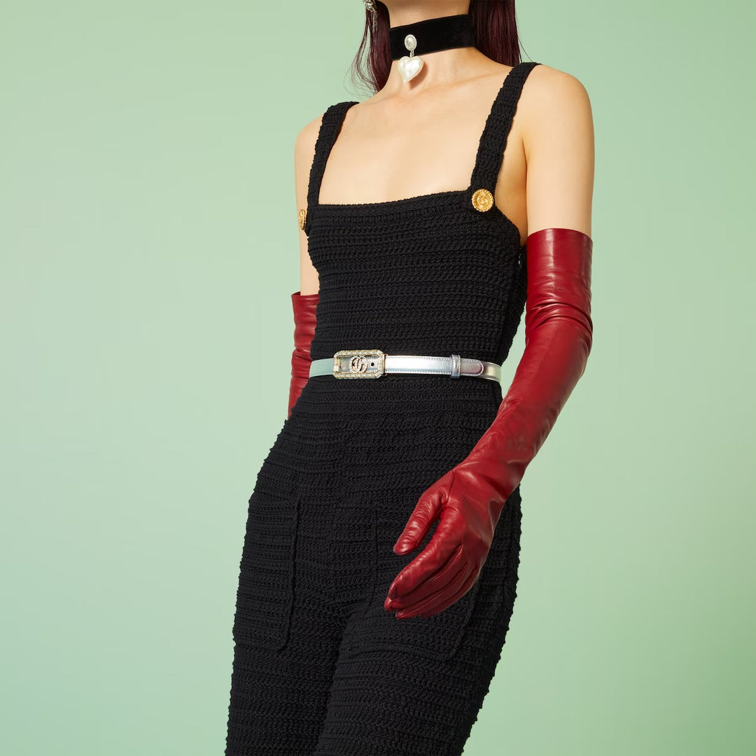 GUCCI Thin belt with crystal Double G buckle