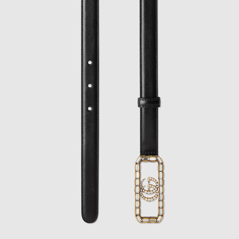 GUCCI Thin belt with crystal Double G buckle