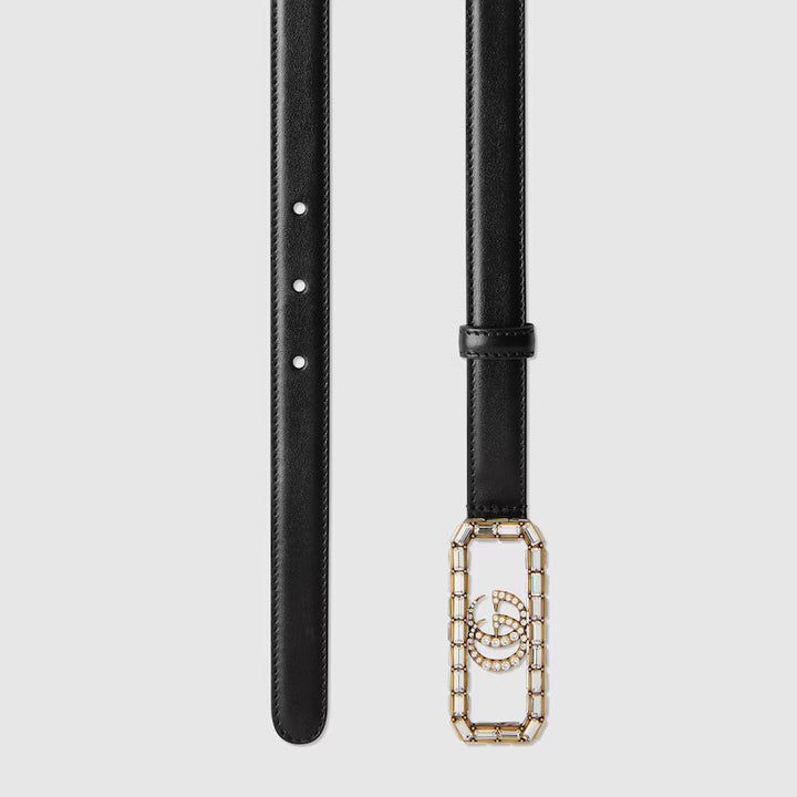GUCCI Thin belt with crystal Double G buckle