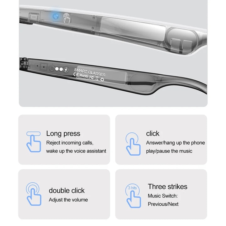 Mingdaln Wireless Bluetooth Glasses for Men and Women, Smart Glasses with Open-Ear Voice Control & Calling, Anti-Blue Light, AI Assistant & Translation for Traveling and Driving