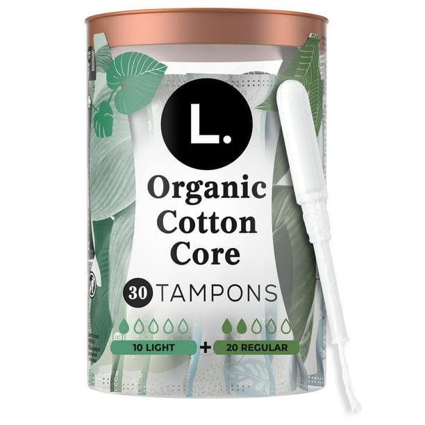 L. Cotton Tampons Light/Regular Absorbency Multipack, Free from Chlorine Bleaching, Pesticides, Fragrances, or Dyes, 30CT