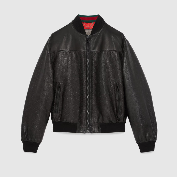 Gucci GG embossed leather bomber jacket