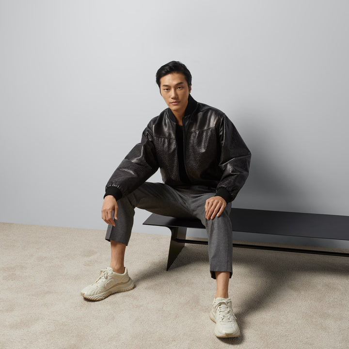 Gucci GG embossed leather bomber jacket