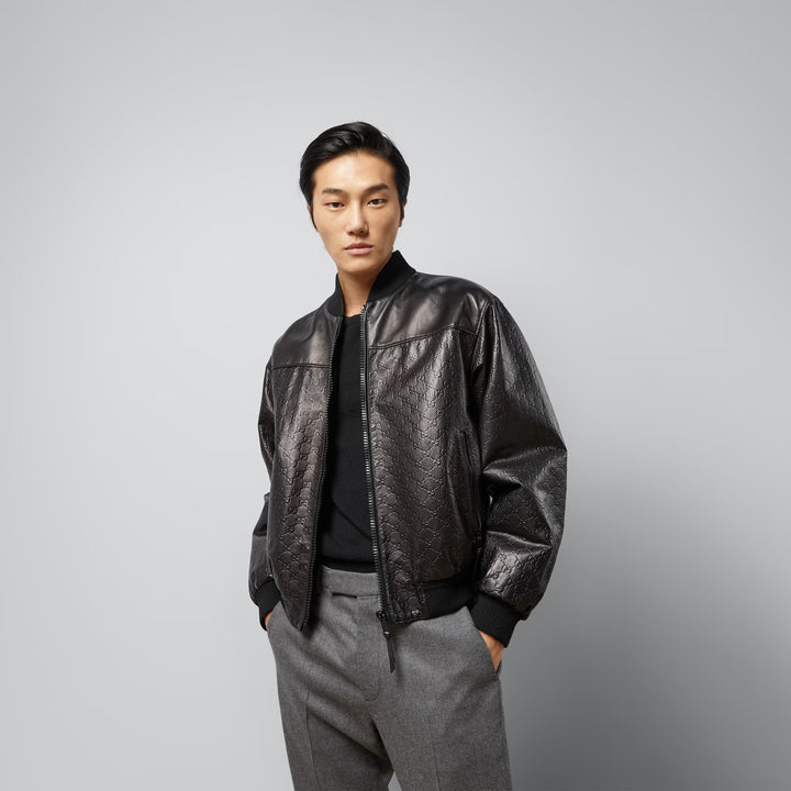 Gucci GG embossed leather bomber jacket