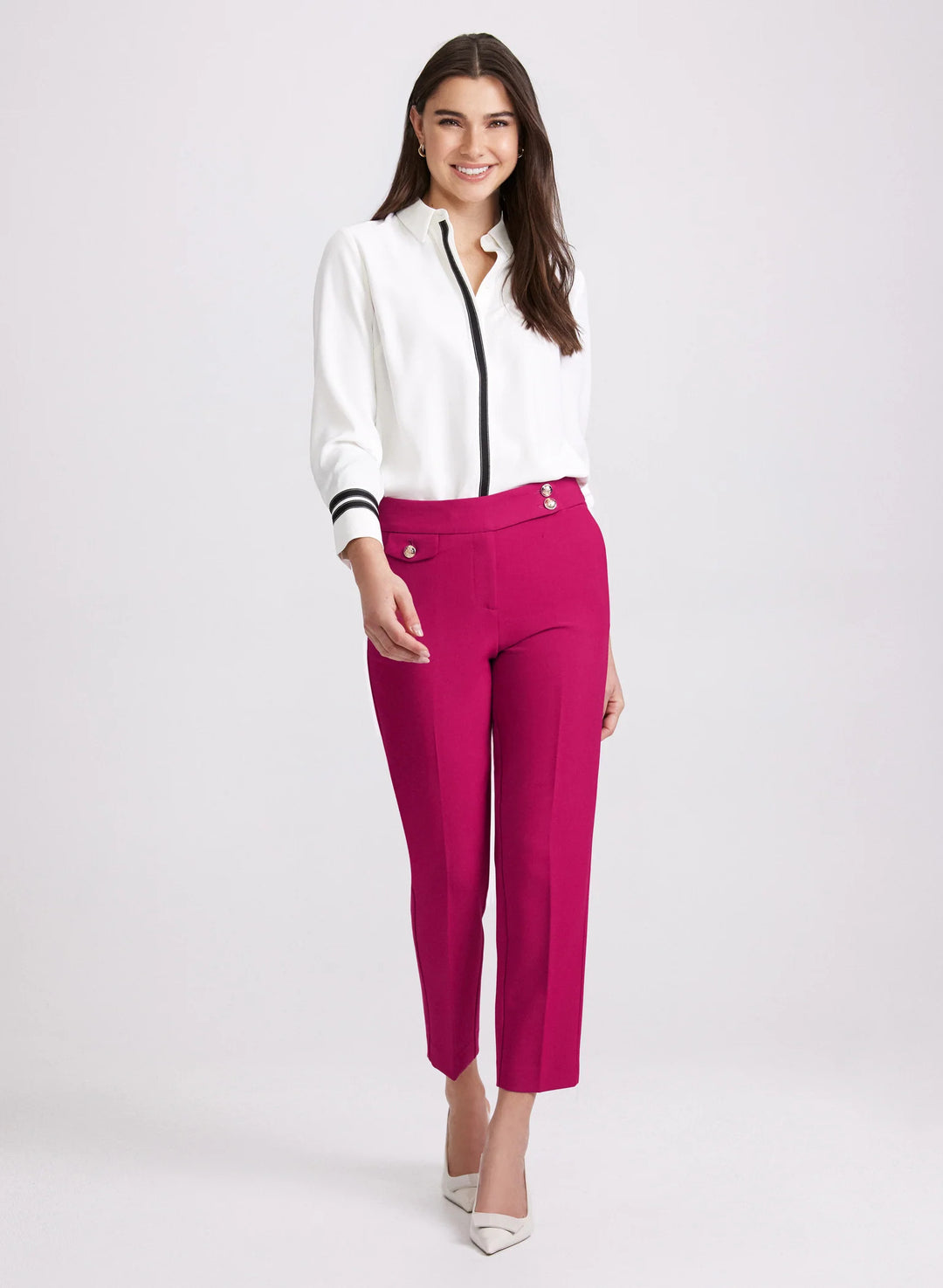 LAURA Emma Embossed Button Slim-Leg Pants