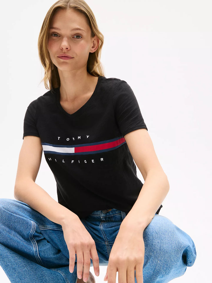 Tommy Hilfiger Embroidered Flag Stripe Logo T-Shirt