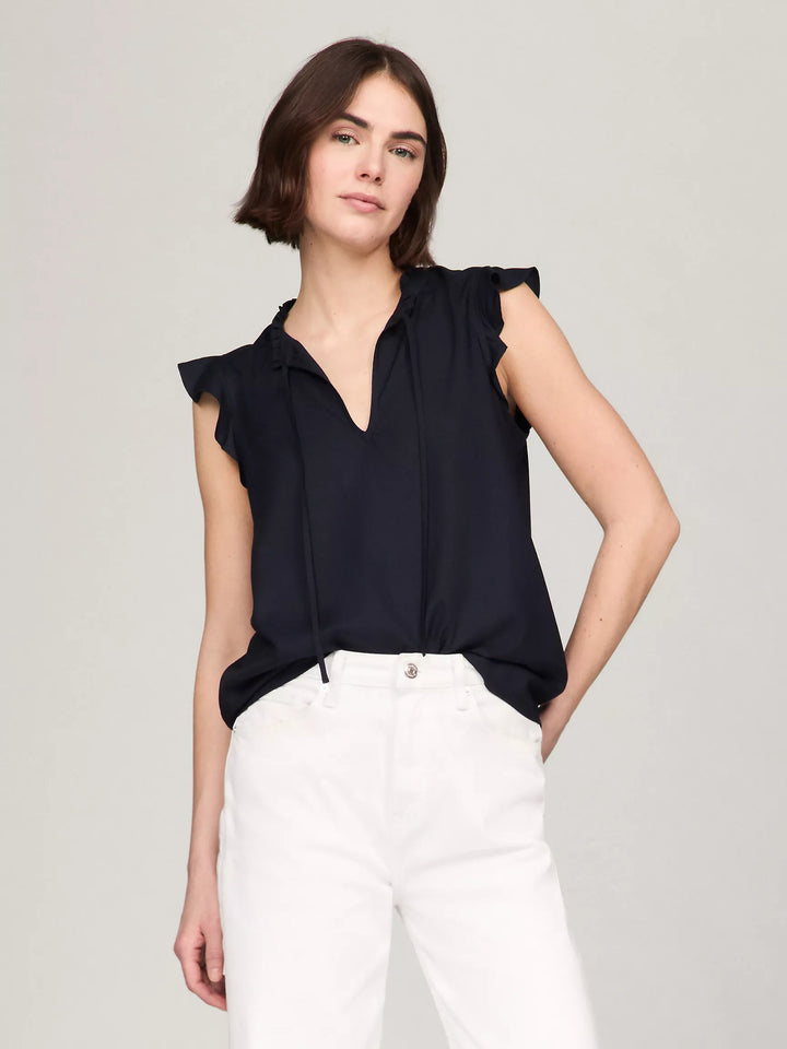 Tommy Hilfiger Solid Flutter-Sleeve Ruffle Top