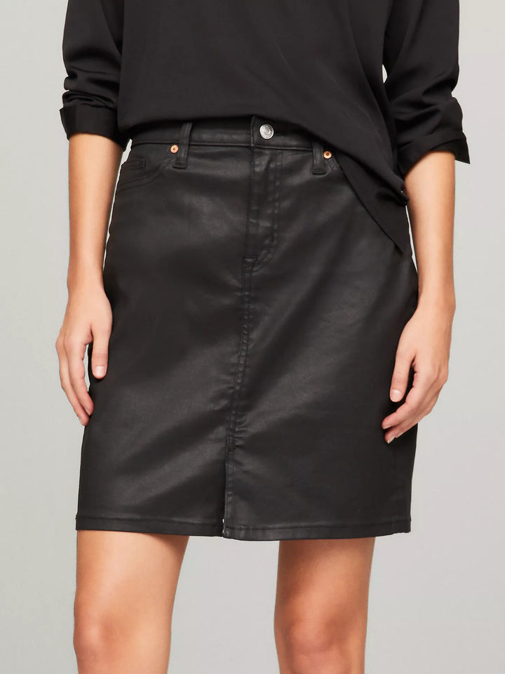 Tommy Hilfiger Black Coated Denim Skirt