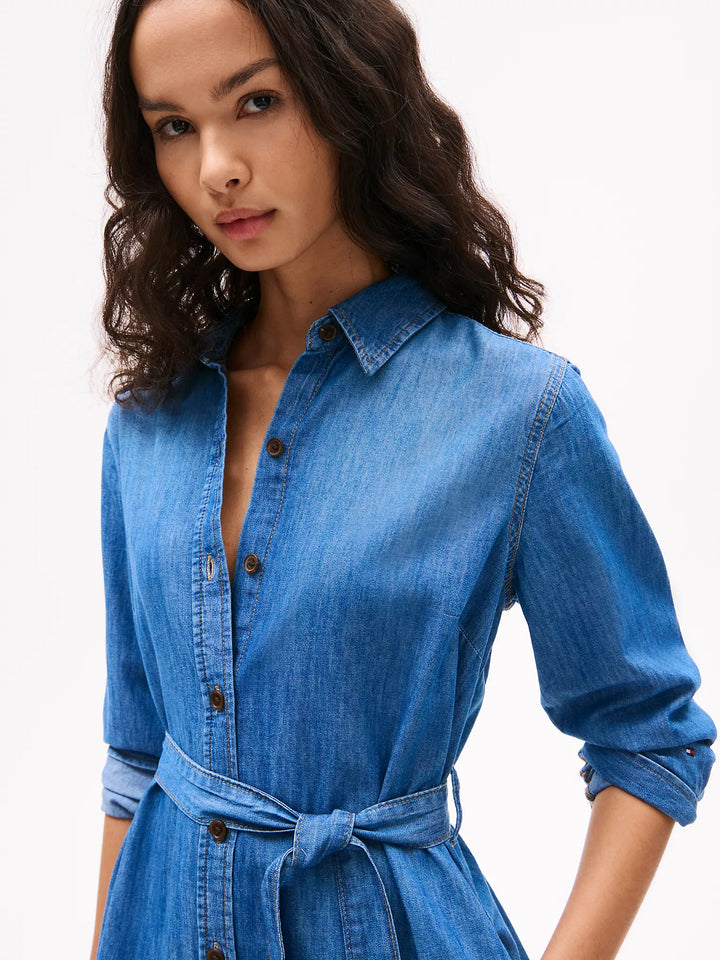Tommy Hilfiger Long-Sleeve Belted Chambray Shirtdress