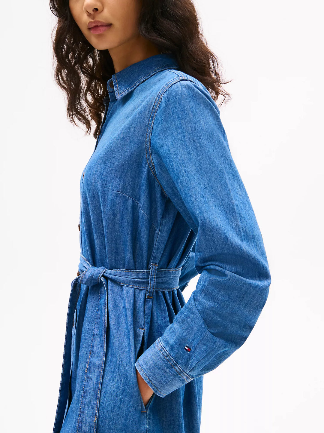Tommy Hilfiger Long-Sleeve Belted Chambray Shirtdress