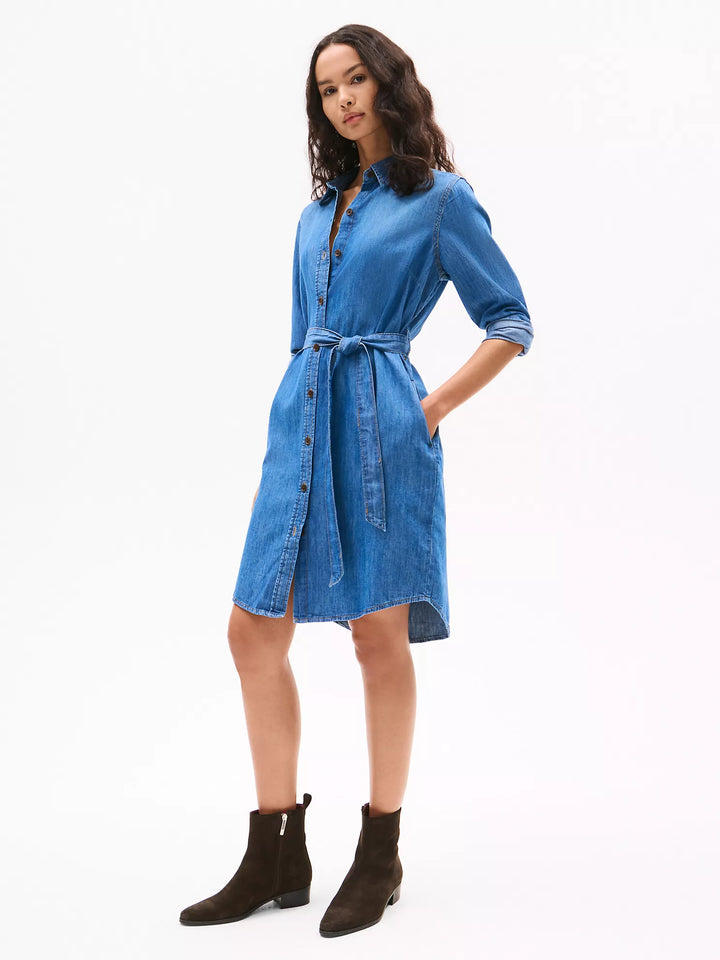 Tommy Hilfiger Long-Sleeve Belted Chambray Shirtdress