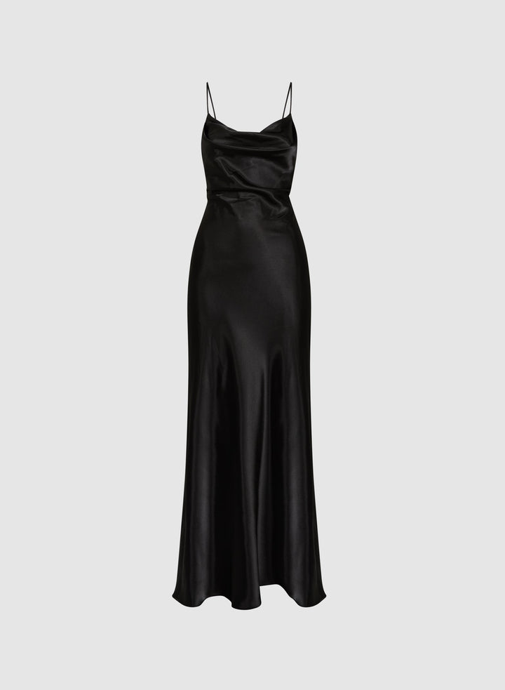 LAURA Cowl Neck Satin Dress