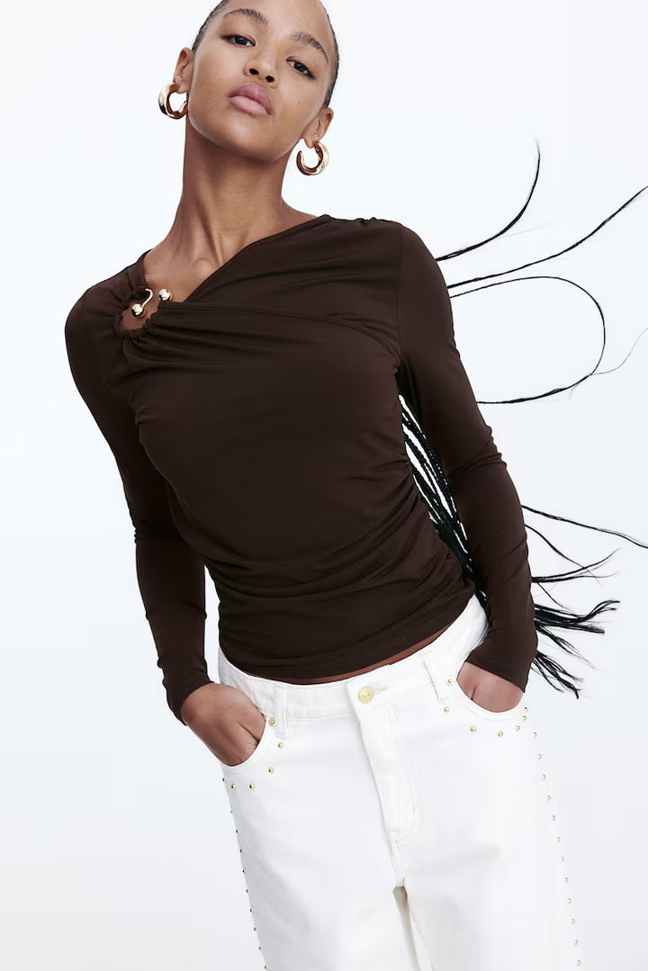 H&M DRAPED-DETAIL JERSEY TOP