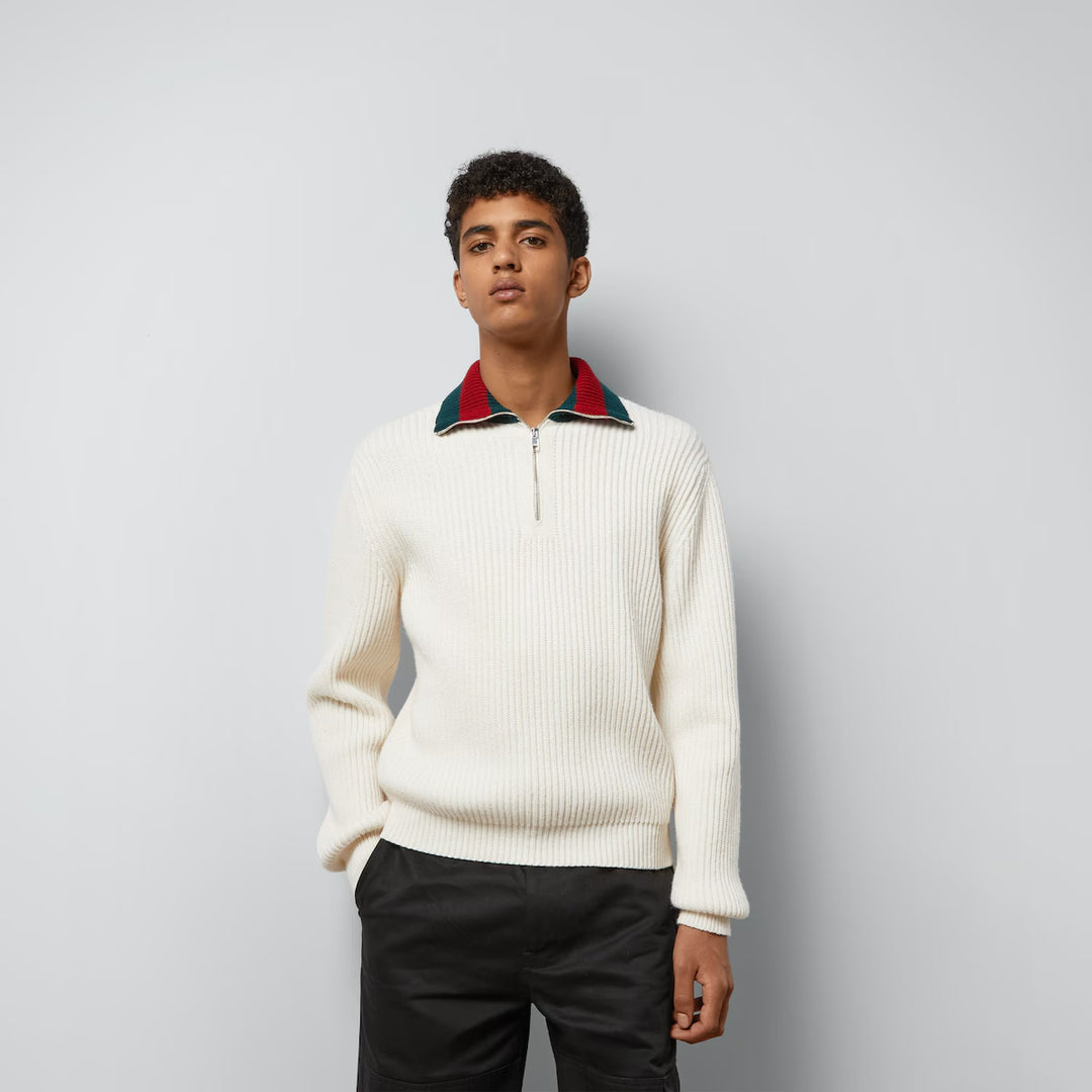Gucci KNIT WOOL SWEATER WITH WEB