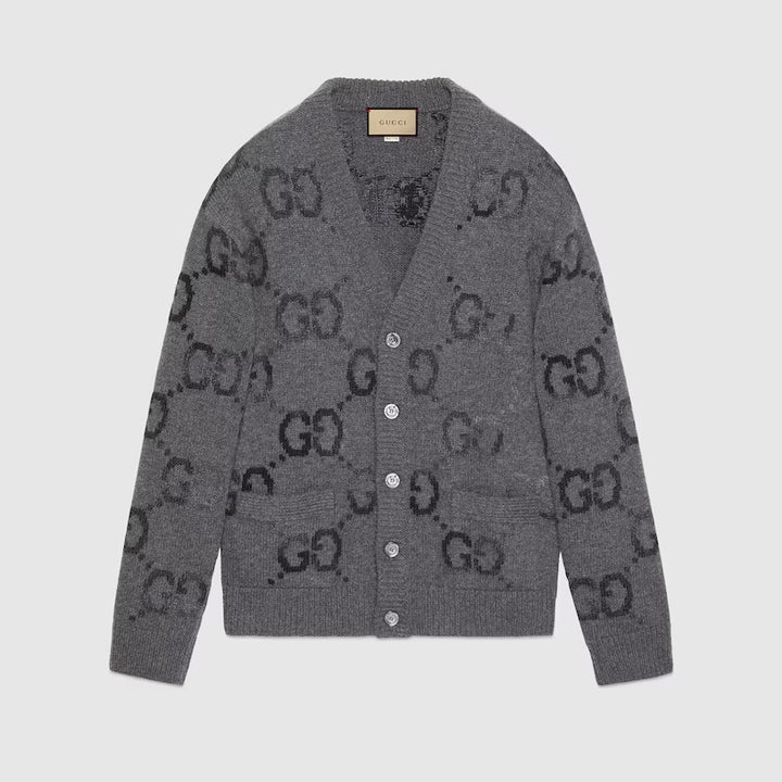 Gucci WOOL CARDIGAN WITH GG INTARSIA