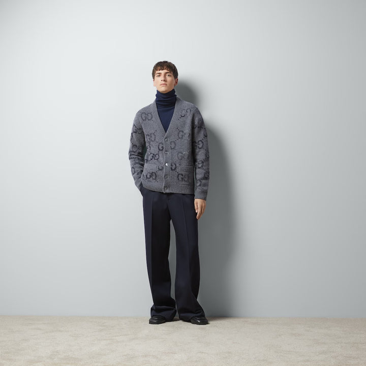 Gucci WOOL CARDIGAN WITH GG INTARSIA