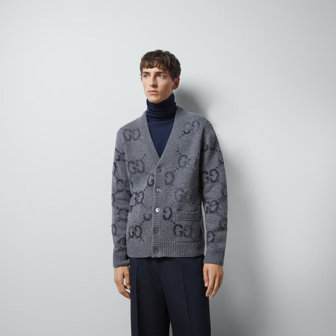 Gucci WOOL CARDIGAN WITH GG INTARSIA