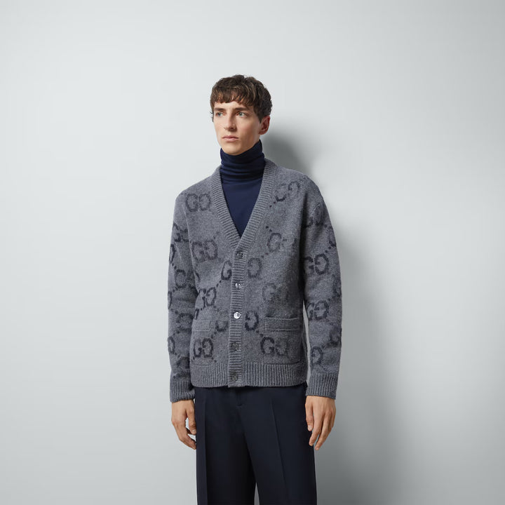 Gucci WOOL CARDIGAN WITH GG INTARSIA