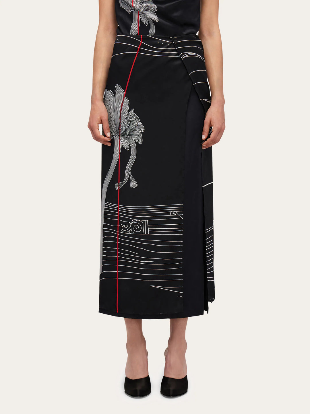 Ferragamo Printed silk longline skirt