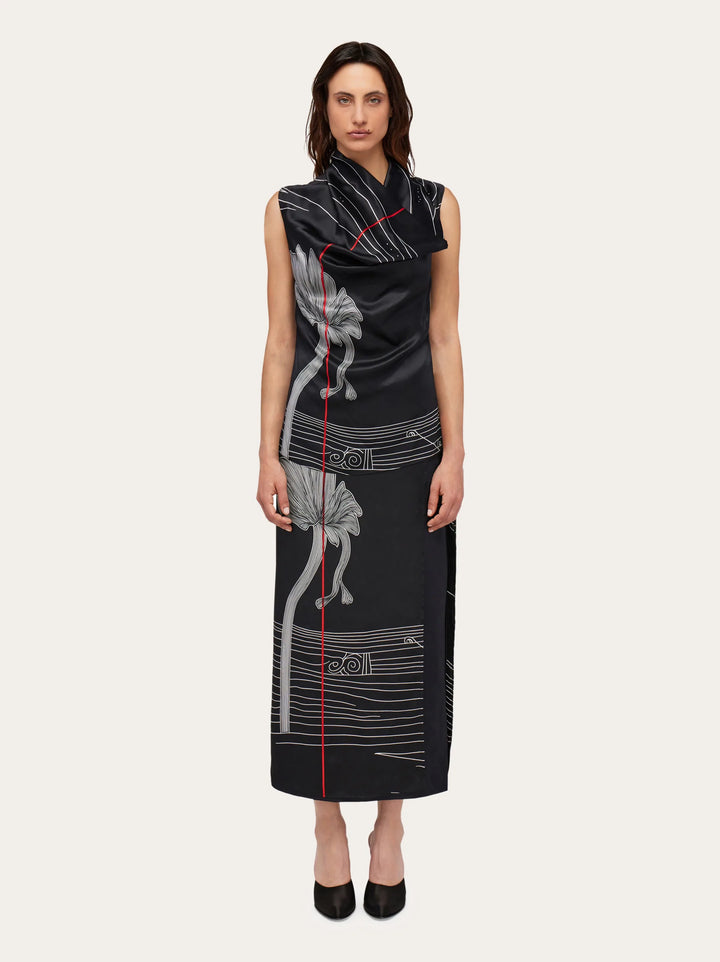 Ferragamo Printed silk longline skirt