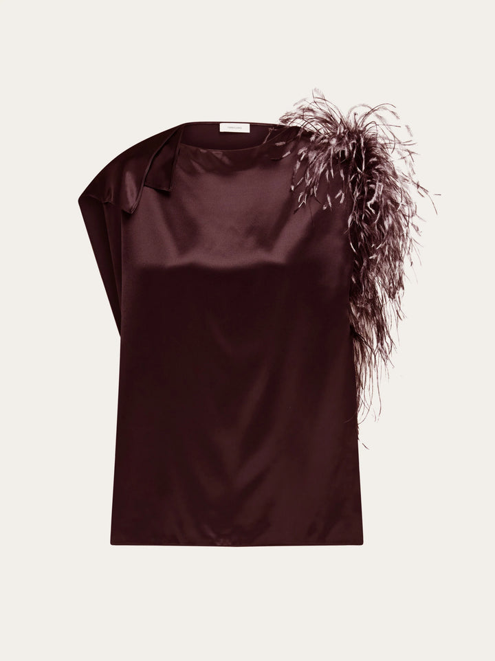 Ferragamo Asymmetric top with feather bouquet