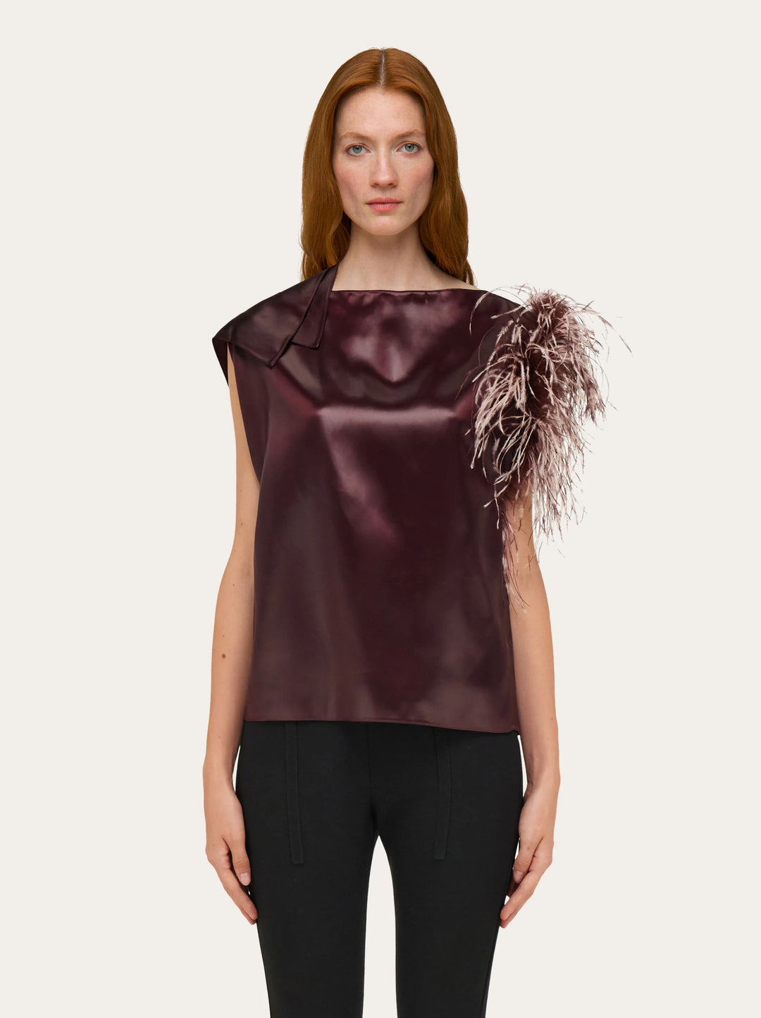 Ferragamo Asymmetric top with feather bouquet