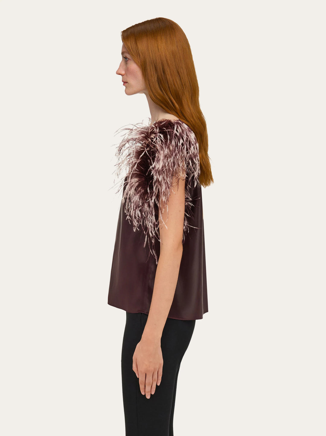 Ferragamo Asymmetric top with feather bouquet