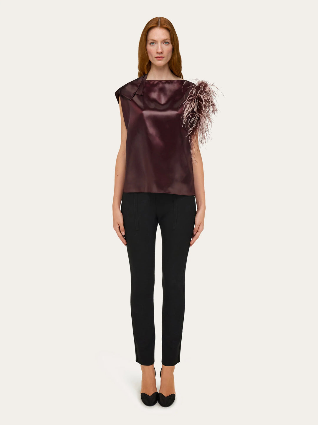 Ferragamo Asymmetric top with feather bouquet