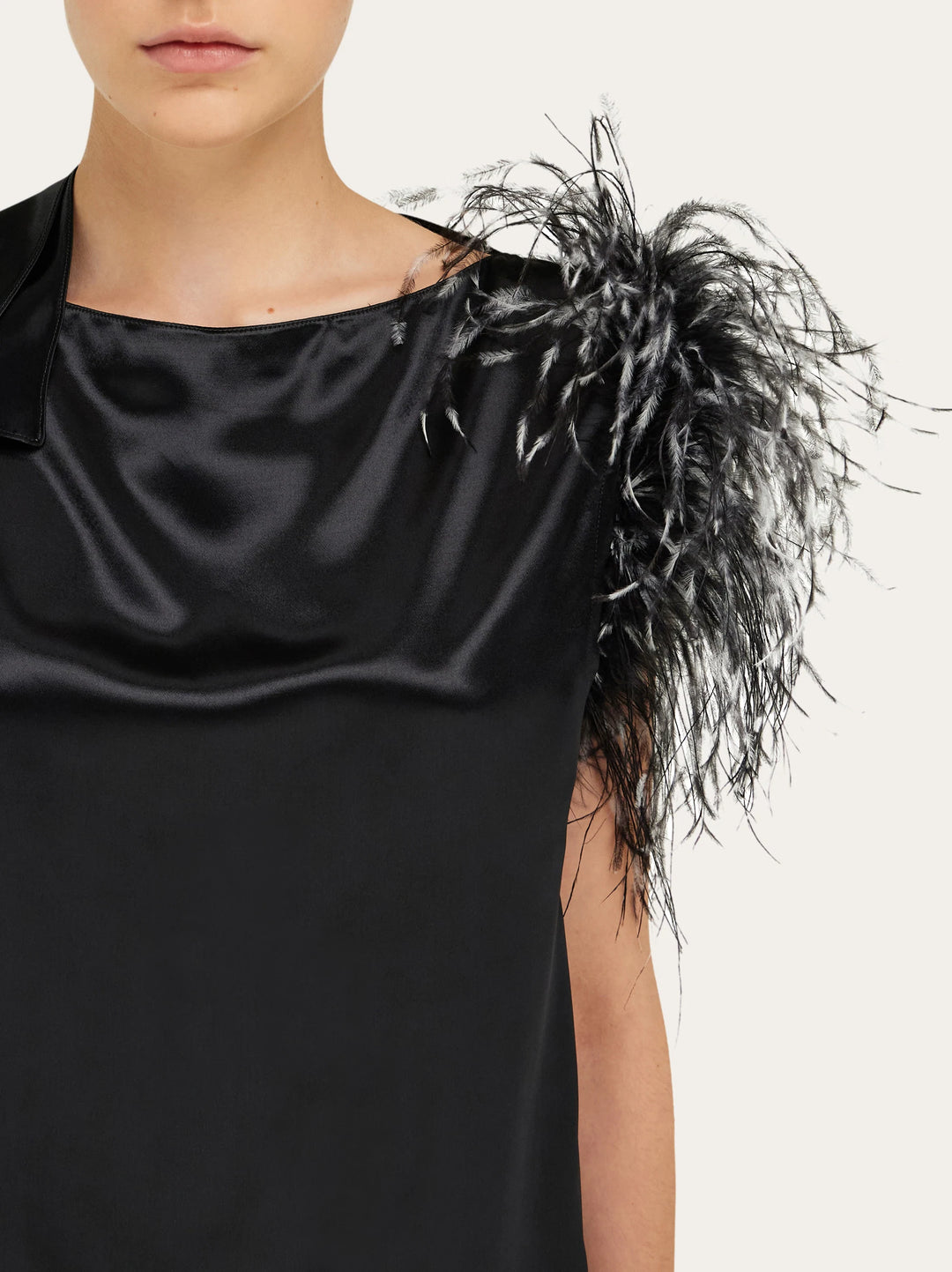 Ferragamo Asymmetric top with feather bouquet