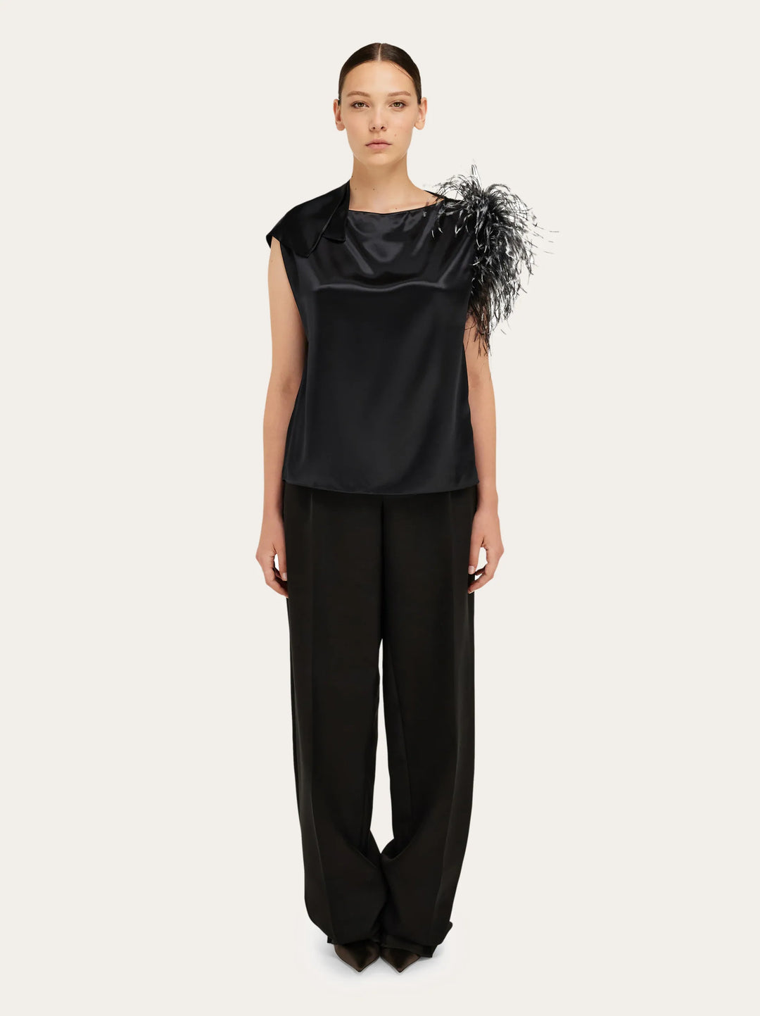 Ferragamo Asymmetric top with feather bouquet