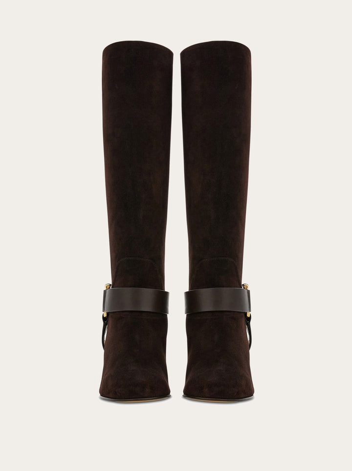 Ferragamo Gancini ornament knee high boot