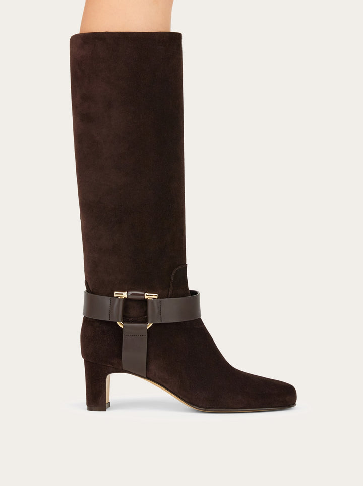 Ferragamo Gancini ornament knee high boot