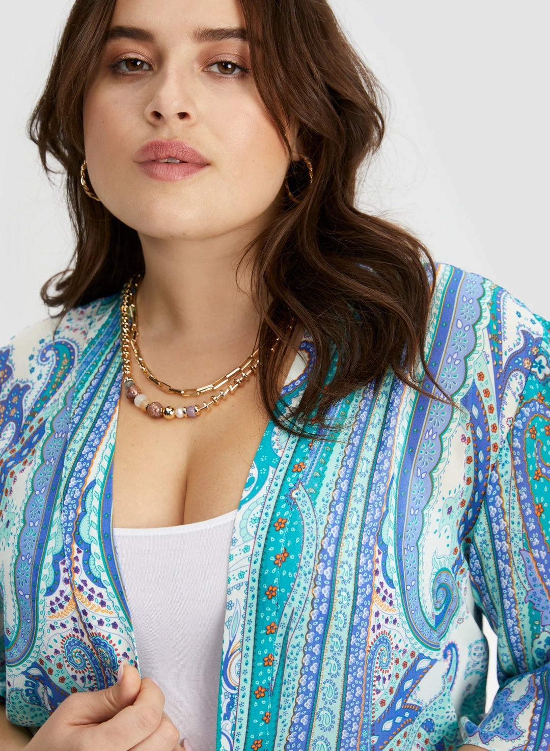 LAURA Paisley Print Open Front Tunic