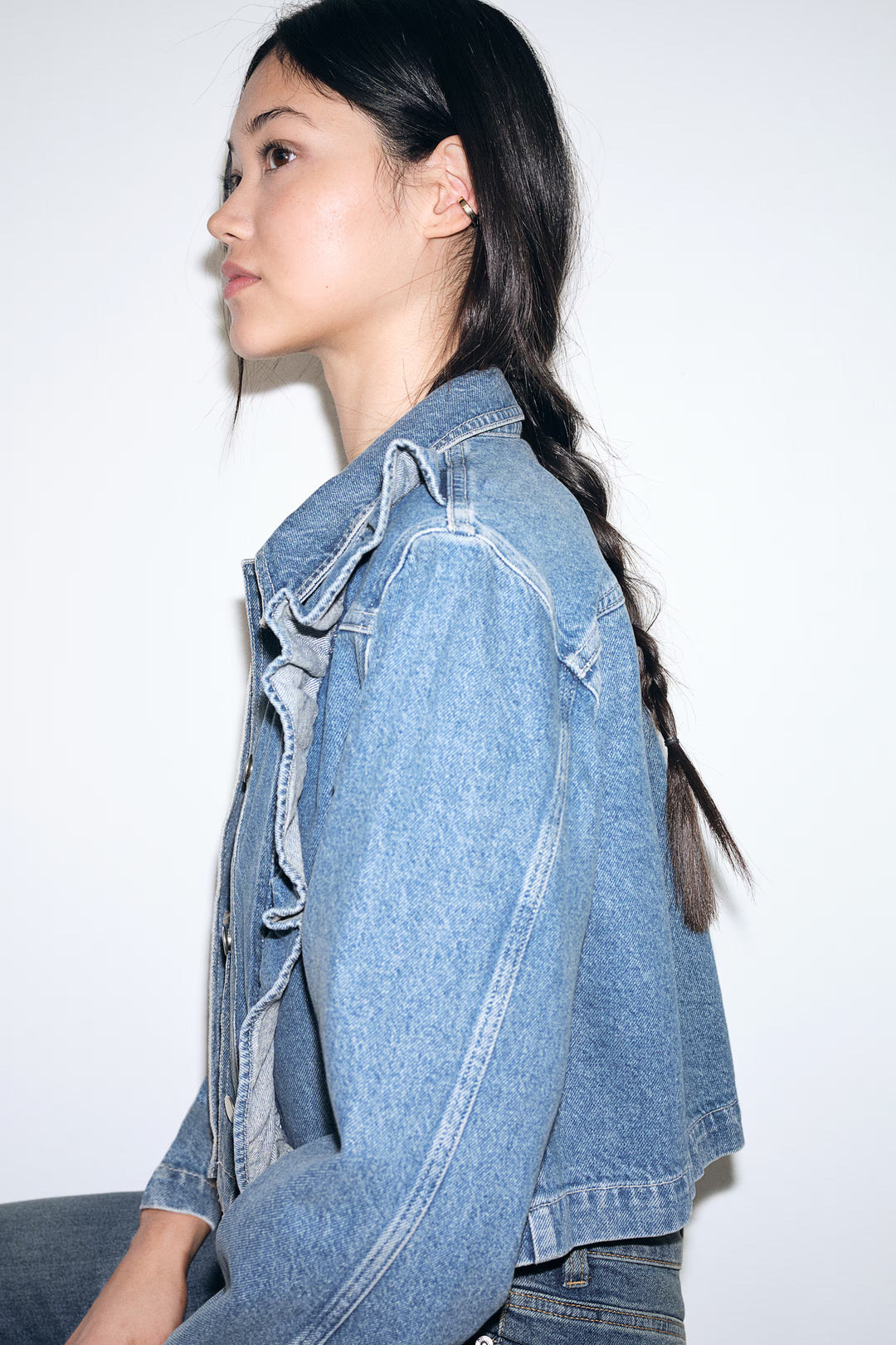 H&M Ruffle-Trimmed Denim Jacket