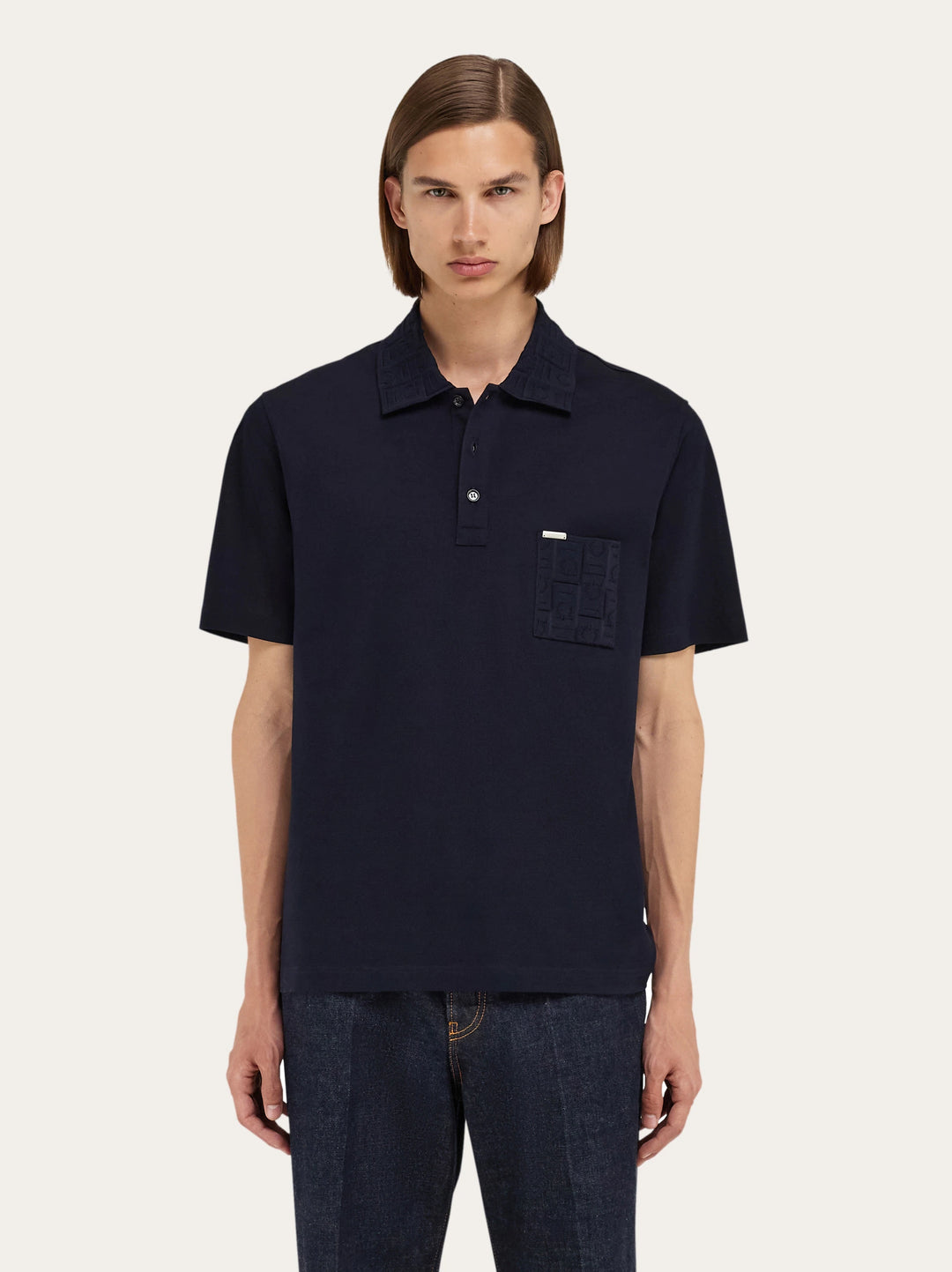 Ferragamo  V-neck polo with jacquard pocket detail