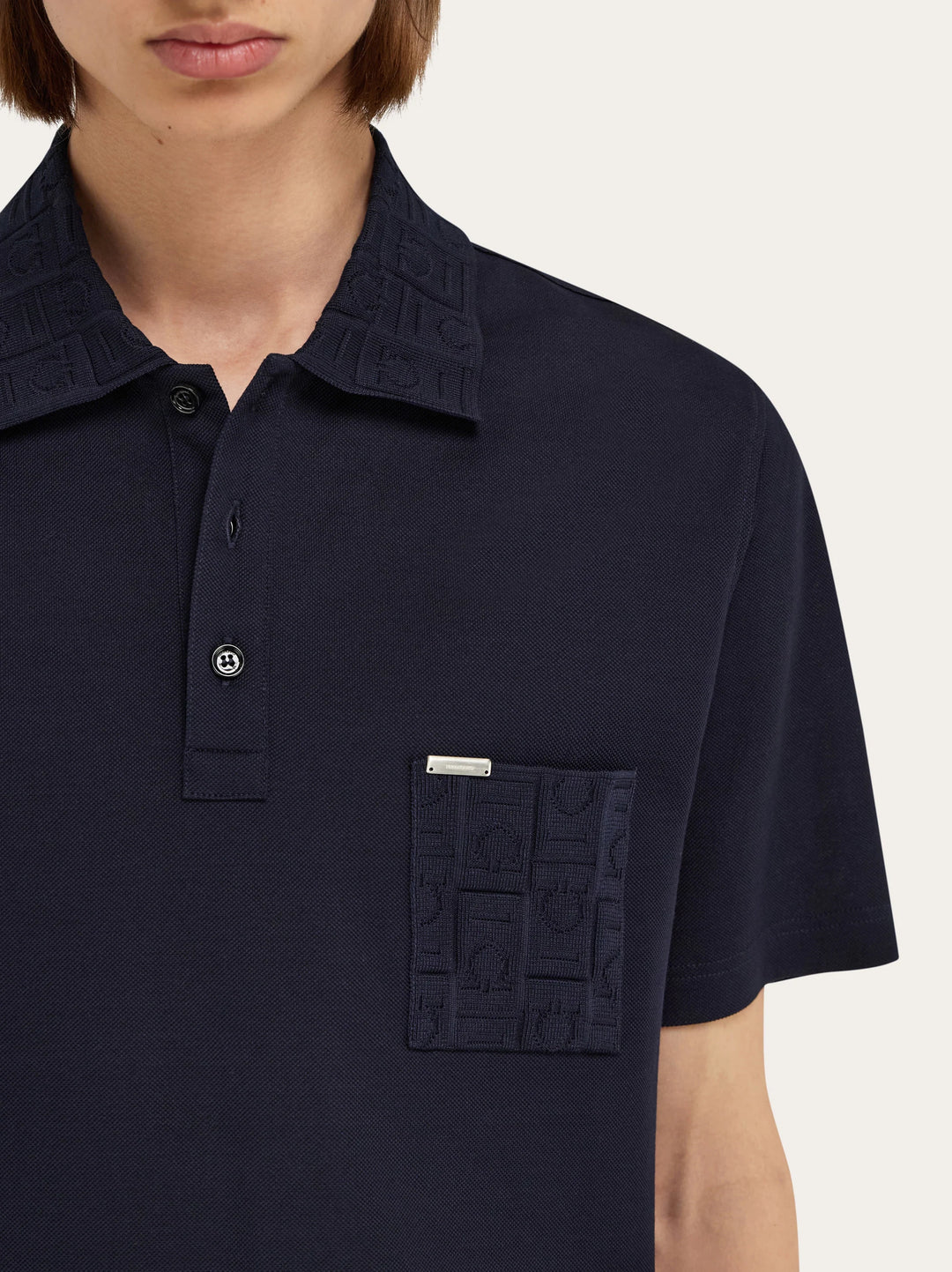 Ferragamo  V-neck polo with jacquard pocket detail