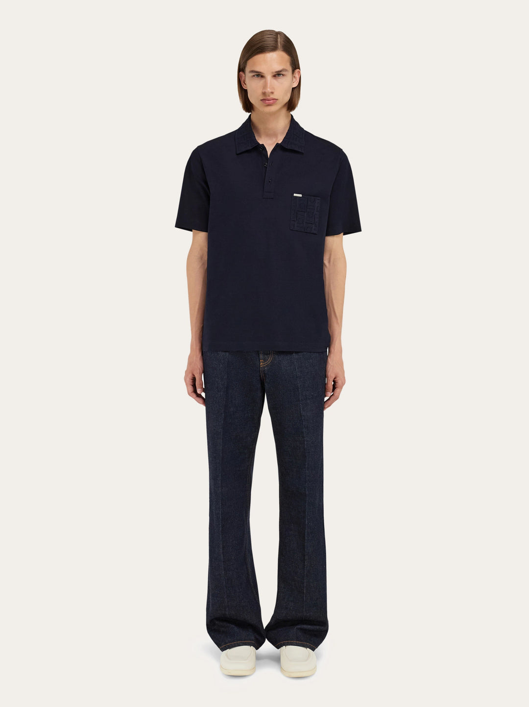 Ferragamo  V-neck polo with jacquard pocket detail