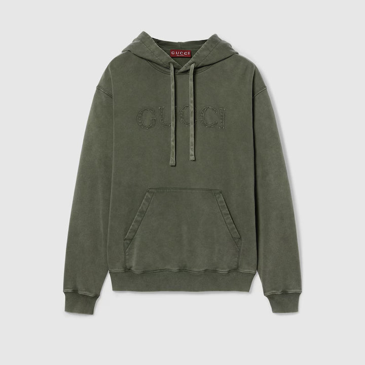 GUCCI COTTON JERSEY HOODED SWEATSHIRT WITH EMBROIDERY