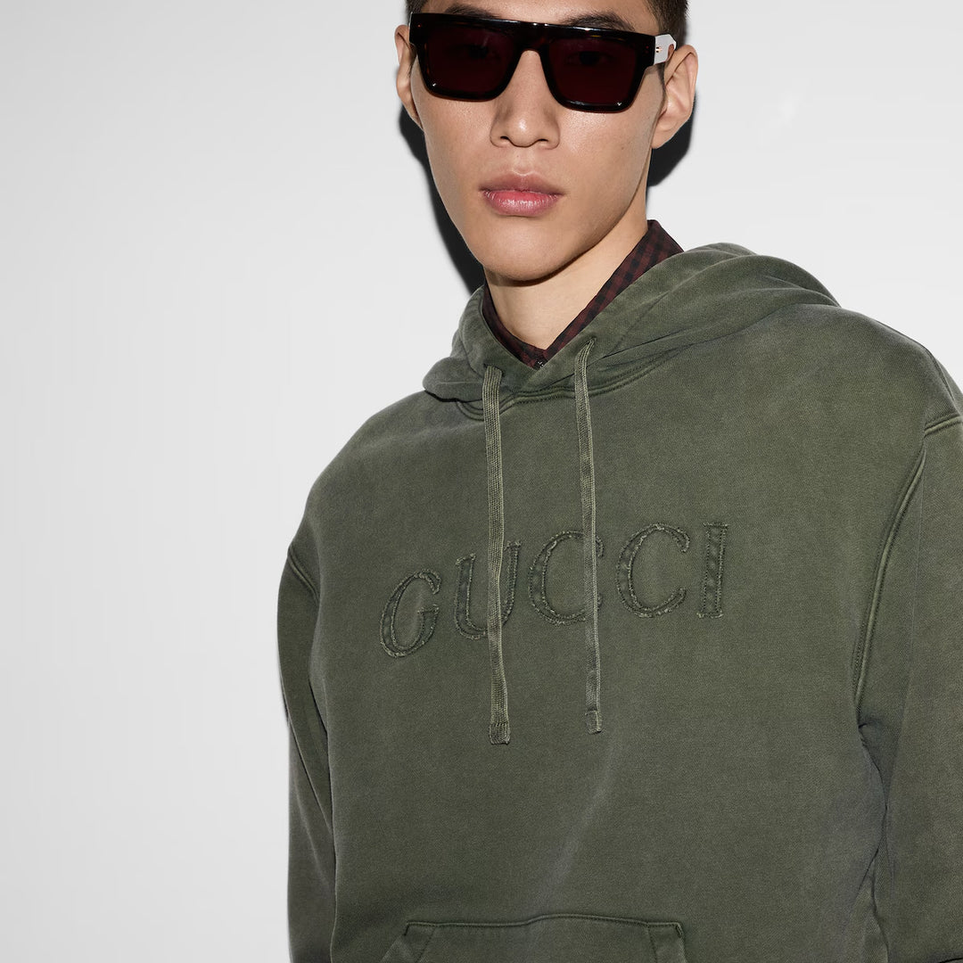 GUCCI COTTON JERSEY HOODED SWEATSHIRT WITH EMBROIDERY