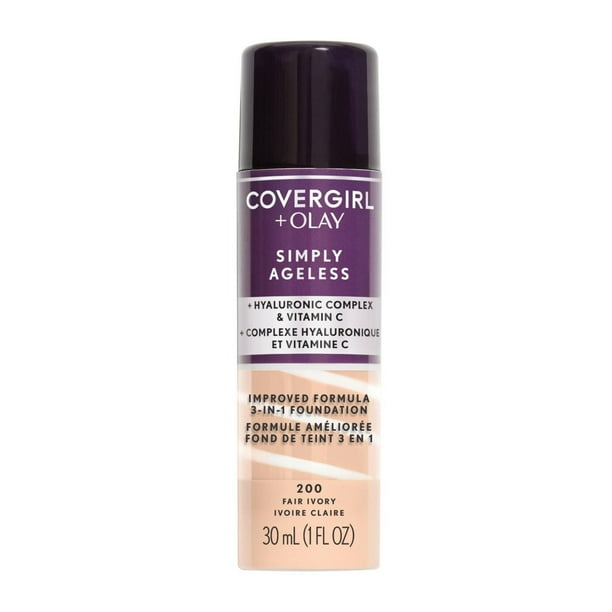 COVERGIRL Simply Ageless 3-in-1 Liquid Foundation Infused with Hyaluronic Complex, Vitamin C and Niacinamide - Hydrating Formula, 100% Cruelty-Free, 3-in-1 Liquid Foundation