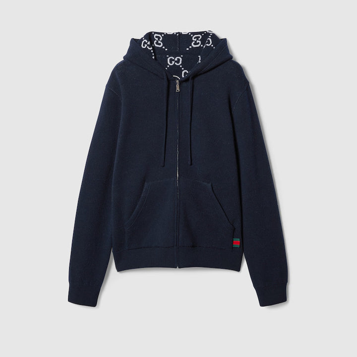 GUCCI REVERSIBLE GG WOOL HOODED ZIP JACKET