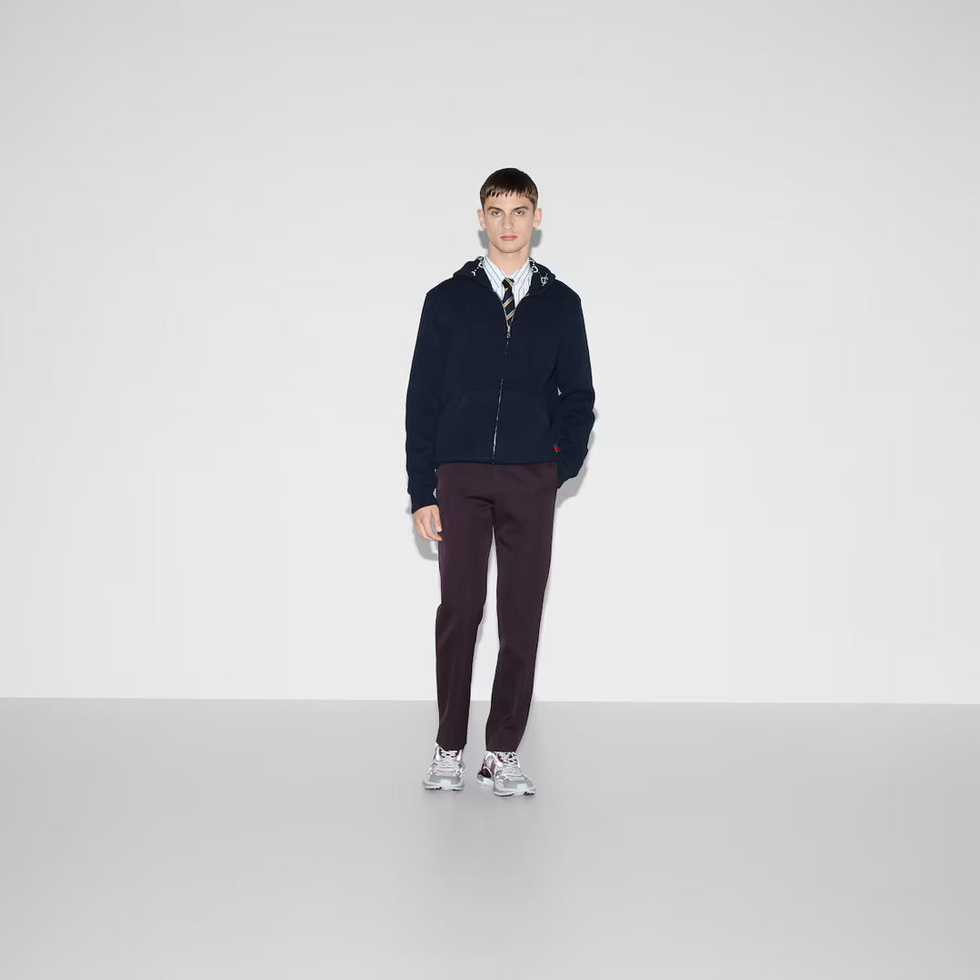GUCCI REVERSIBLE GG WOOL HOODED ZIP JACKET
