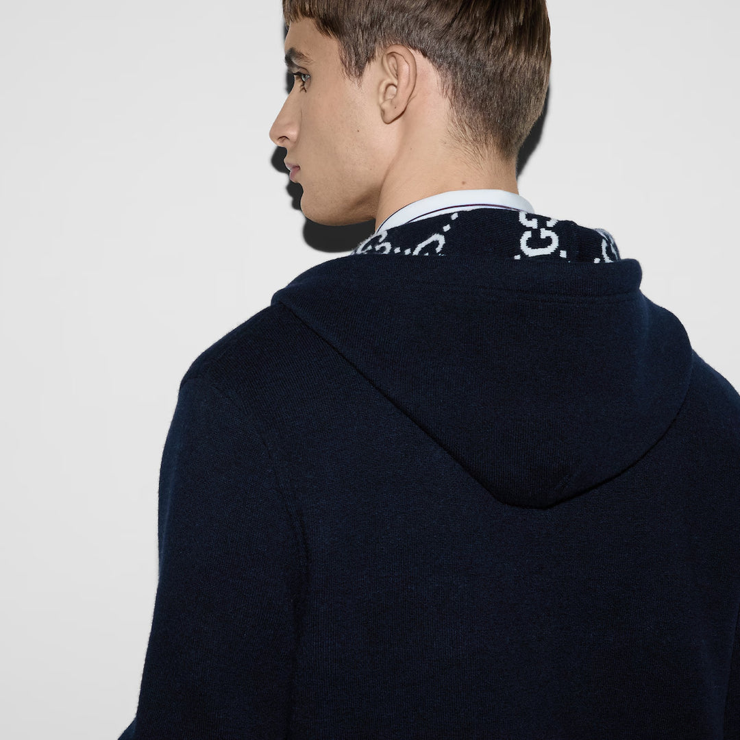 Gucci REVERSIBLE GG WOOL HOODED ZIP JACKET