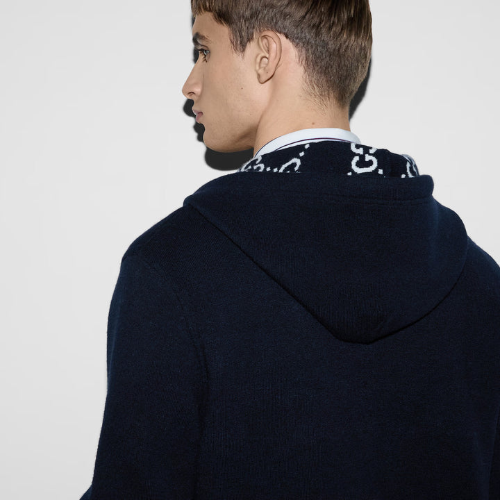 Gucci REVERSIBLE GG WOOL HOODED ZIP JACKET