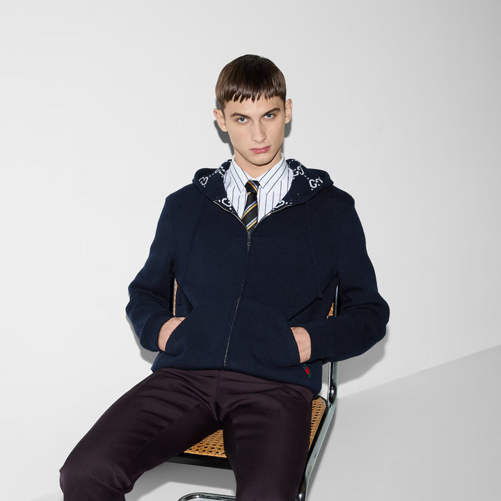 Gucci REVERSIBLE GG WOOL HOODED ZIP JACKET