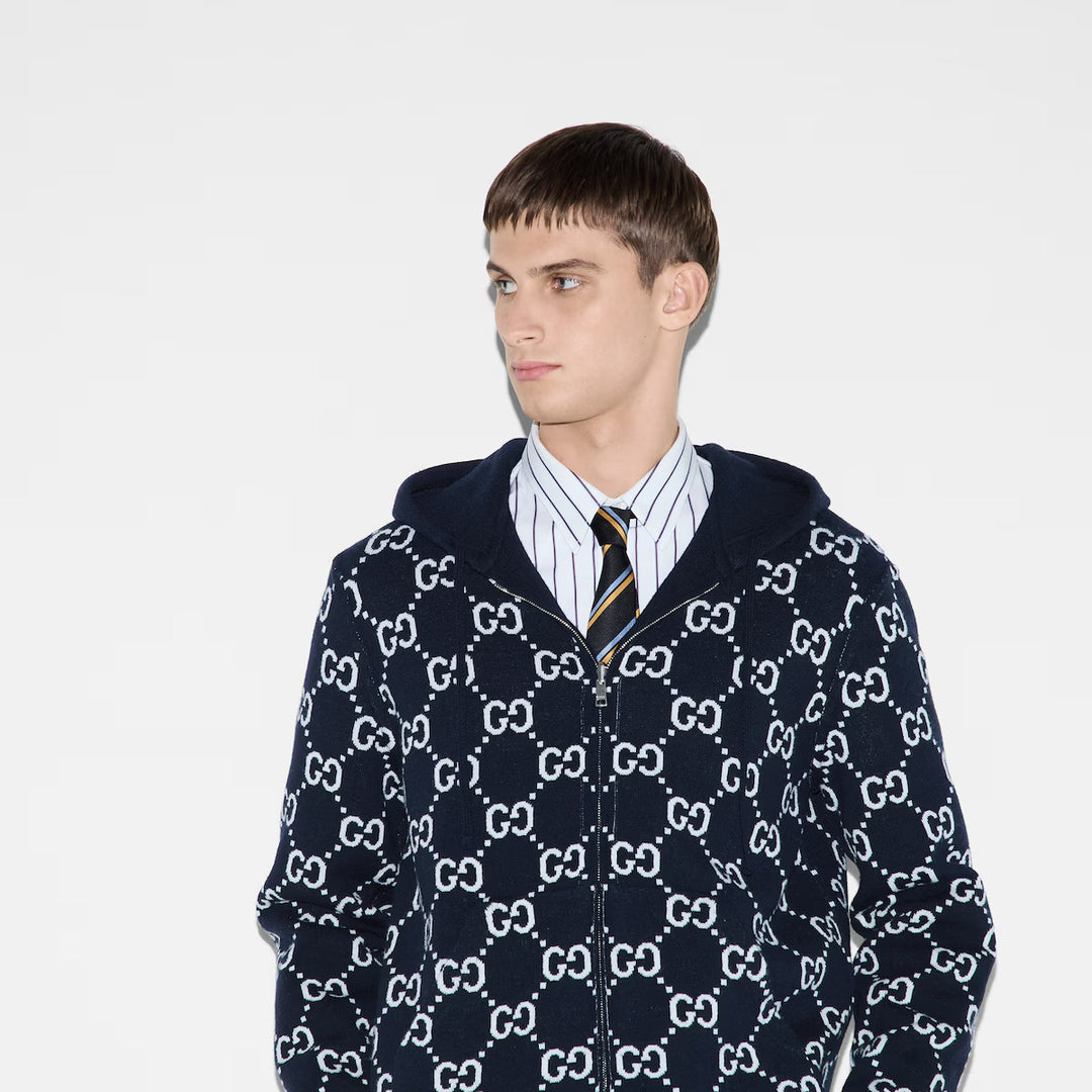 GUCCI REVERSIBLE GG WOOL HOODED ZIP JACKET