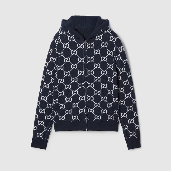 GUCCI REVERSIBLE GG WOOL HOODED ZIP JACKET