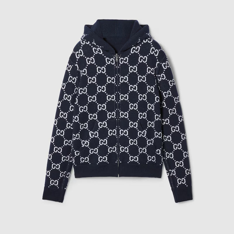 GUCCI REVERSIBLE GG WOOL HOODED ZIP JACKET